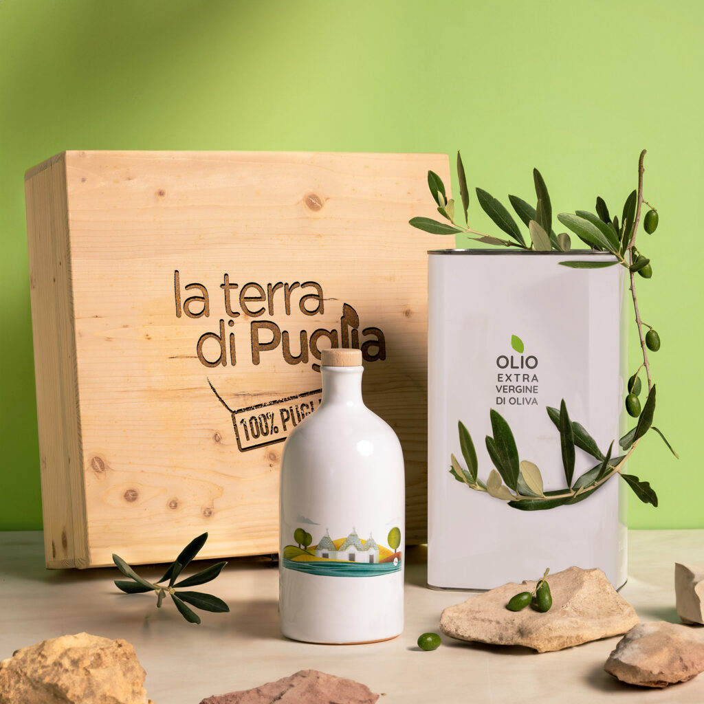 Orcio di olio pugliese in terracotta, regalo cesti natalizi